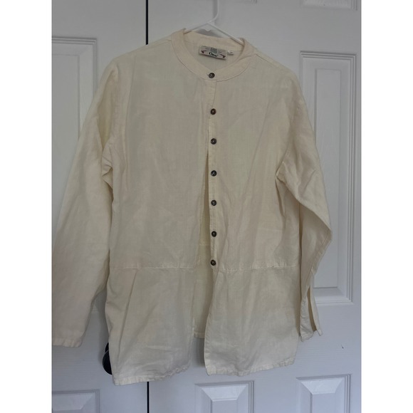 Orvis Tops - Orvis Cream Linen Cotton Blend Mandarin Collar Button Up Shirt Made in USA Med